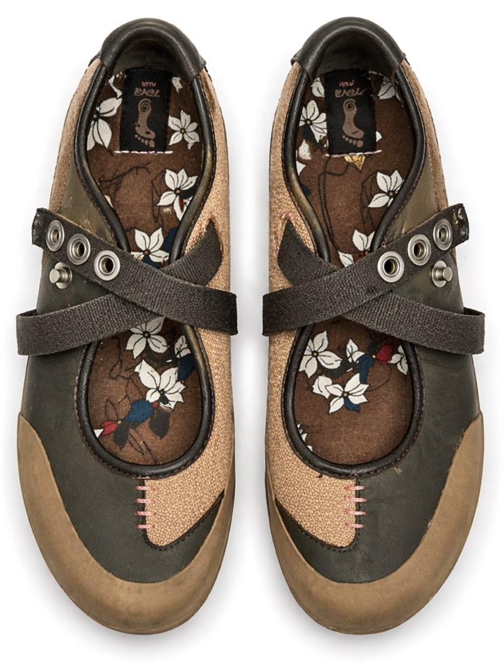 Teva Ryley Mary Jane Shoes Brown Canvas Leather Strap Comfort Flats Size 10